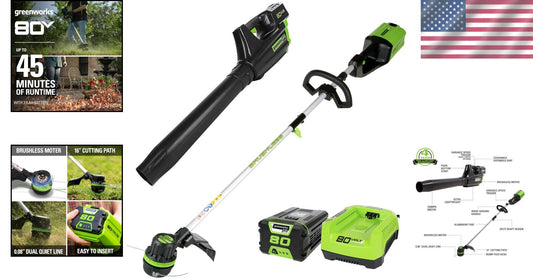 Pro 80V Brushless Cordless String Trimmer & Leaf Blower Combo - 2Ah Included