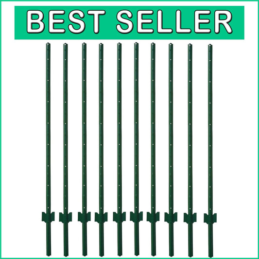 Durable 3-Foot Powder Coated Green Steel Fence Post - 10 Pack for Garden Fencing