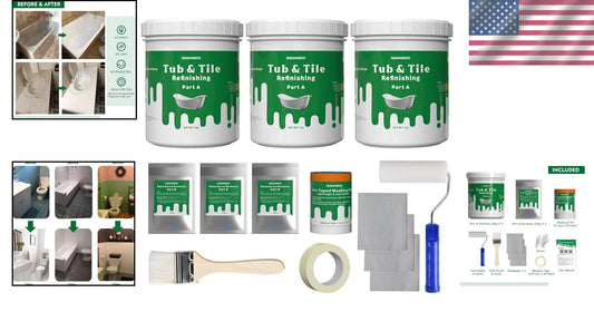DIY Tub and Tile Refinishing Kit 3kg | Waterproof, Odor Blocking - White Finish