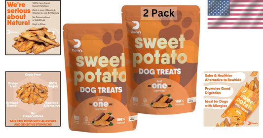 Davie's USA-Made Sweet Potato Chews for Dogs - 2 lb Pack of Healthy Treats