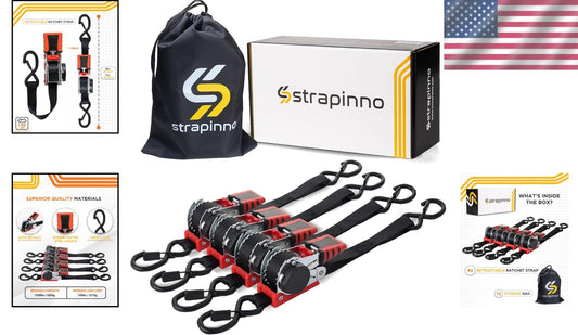 4-Pack 1" x 10 ft Heavy-Duty Retractable Ratchet Straps - Easy Hauling Solution