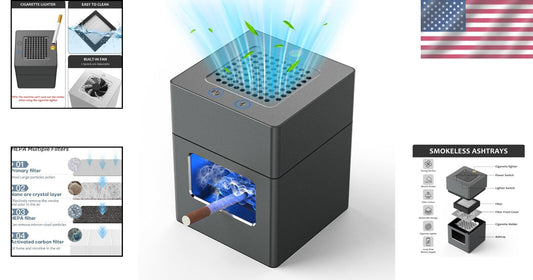 3-in-1 Smokeless Ashtray with Built-in Lighter and USB Rechargeable Convenience