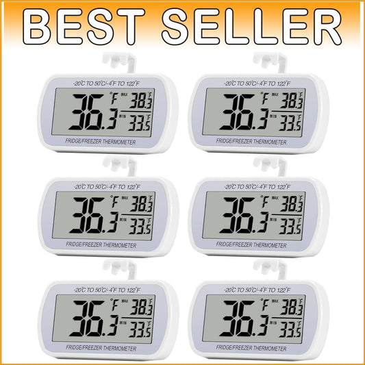 Environmentally Friendly Digital Refrigerator Thermometers - 6 Pack Waterproof