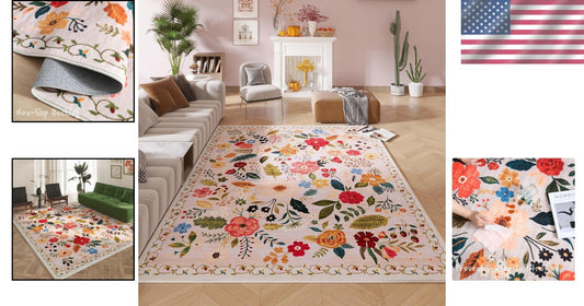 6'x9' Soft Boho Floral Rug | Vintage Design, Stain Resistant & Easy Maintenance