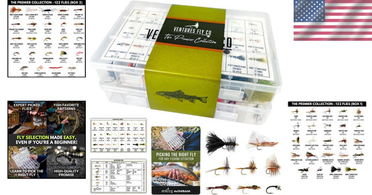 122 Premium Hand Tied Fly Fishing Set with 2 Boxes - Trout & Bass Assortment
