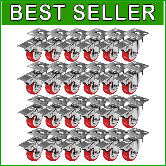 Durable 2" Red Polyurethane Caster Wheels - 360-Degree Maneuverability Set of 24