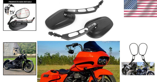 Enhanced 8mm Black Convex Motorcycle Mirrors - Perfect for Custom Harley Builds