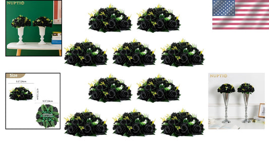 10 Realistic Black Silk Roses in Decorative Box - Perfect for Weddings & Parties