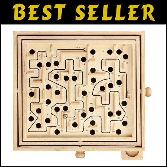 Interactive Wooden Maze Labyrinth Game for Kids - 13.5" x 13" Educational Fun