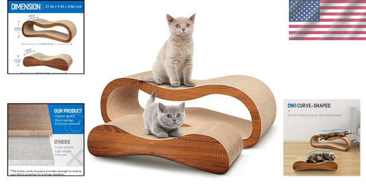 2 in 1 Cat Scratcher Lounge Bed - Durable & Eco-Friendly Cardboard Comfort