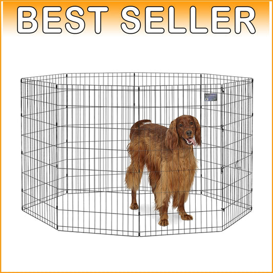 Versatile Black Metal Dog Playpen with Double-Latch Door - 1 Year Warranty