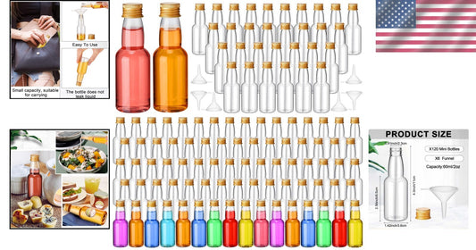 2 oz Gold Shot Bottles - 120 Mini Liquor Bottles with Funnels for Any Occasion