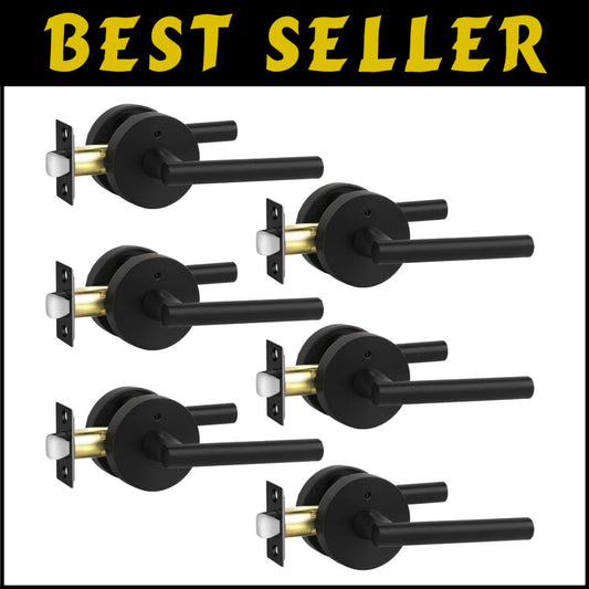 Zinc Alloy Matte Black Privacy Lever Door Handle - 6 Pack with Installation Kit