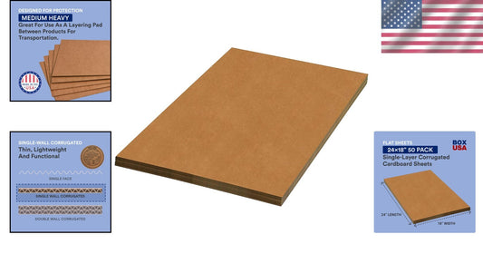 Durable Corrugated Cardboard Sheets 24" x 18" – 50 Sheets for Efficient Shipping