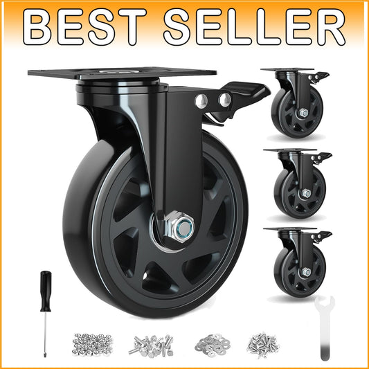 4 Heavy-Duty 6-Inch Caster Wheels with Double Brake - Smooth, Silent Rolling