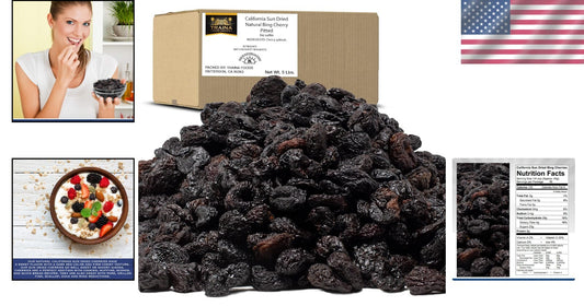 5 lbs Home Grown California Sun Dried Cherries - Intense Flavor & Real Fruit