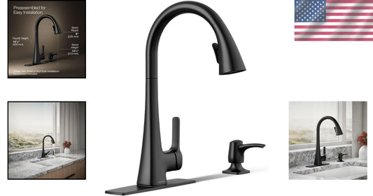 Dual Function Matte Black Kitchen Faucet with Soap Dispenser & Secure Docking