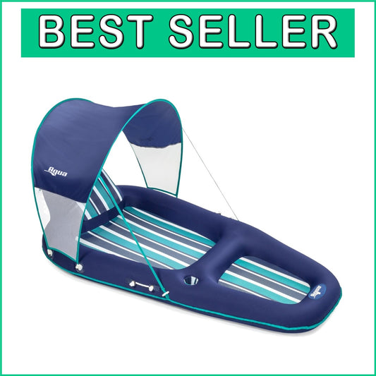 Deluxe Aqua Pool Float – Extra Large Lounge with Headrest, Canopy & Cup Holder