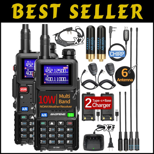 Rechargeable Ham Radio Walkie Talkies with NOAA Receiver and Speaker Mic, 2-Pack