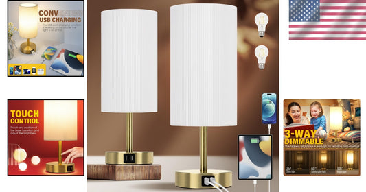 Modern Bedside Lamp Set with USB Ports - Touch Control & Dimmable Features