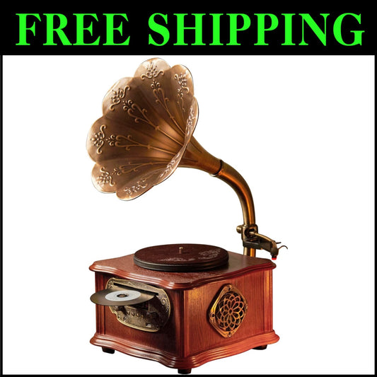 Classic Gramophone with Dual-Speed Turntable & Bluetooth - Elegant Home Decor