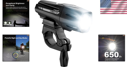 Durable IP67 Waterproof 650 Lumen Bicycle Headlight with Secure Handlebar Mount