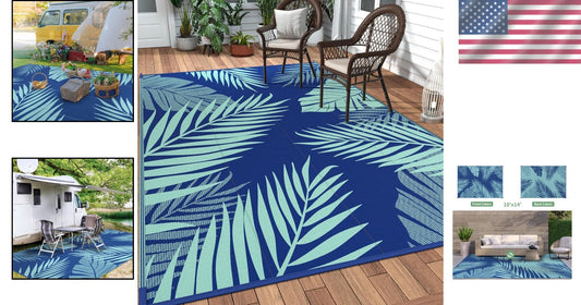 Large Waterproof Area Rug 10' x 14' - Stylish Reversible Pattern for Outdoors