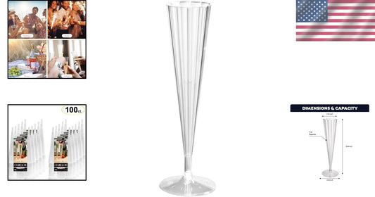 100-Count Deluxe Clear Plastic Champagne Flutes - 5 oz Elegant Party Glasses