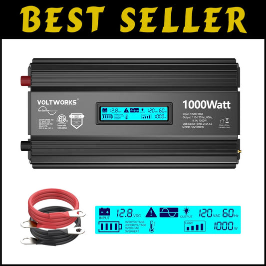 1000W Pure Sine Wave Inverter - ETL Certified, LCD Display, Ideal for RVs