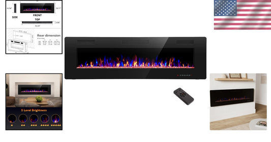 Energy Efficient 60" Electric Fireplace - Wall Mount with Adjustable Brightness