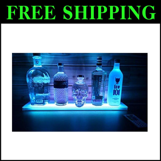 Ultra-Thin LED Liquor Bottle Display Shelf - 23.625" Bar Rack with Color Effects