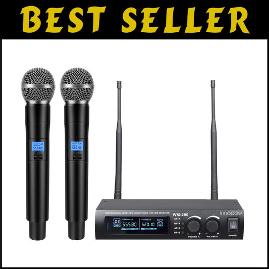 Dual UHF Metal Wireless Microphone System - 150-200Ft Range, 16 Hours Life