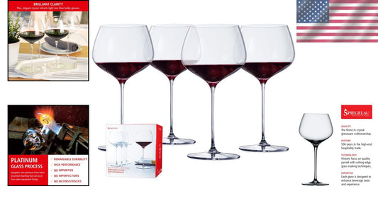 Set of 4 Willsberger Burgundy Wine Glasses - Lead-Free Crystal & Dishwasher Safe