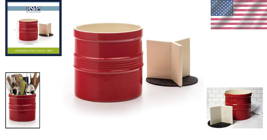 Durable Stoneware Kitchen Tool Holder with Red Lacquer Finish - 7.5" Diameter