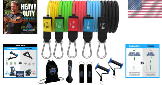 Adjustable Resistance Bands Set with Patented Snap Tech - Safe & Durable Workout