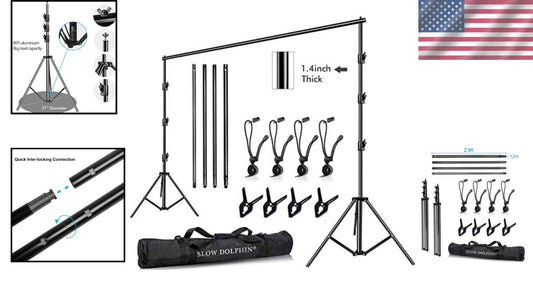 All-in-One 10x10Ft Heavy Duty Adjustable Backdrop Support System with Carry Bag