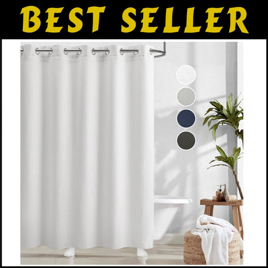 Classic 71x74 Inch Waffle Weave Shower Curtain - Snap-in Liner, No Hooks Needed
