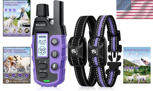 Rechargeable Dog Training Collar for 2 Dogs - 3 Modes, Waterproof Design