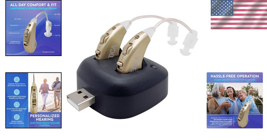Lightweight BTE Personal Sound Amplifier Set - USB Rechargeable, All-Day Comfort