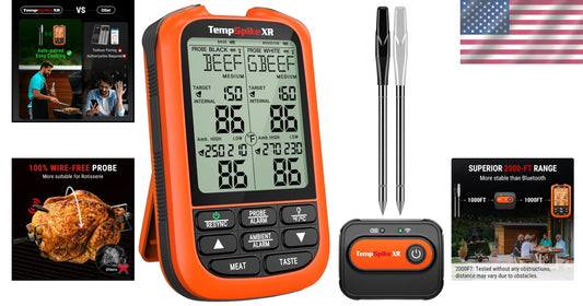 RF 2000FT Meat Thermometer with Color-Coded Probes - Ideal for Grilling Outdoors