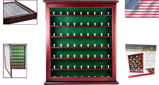 Elegant Mahogany Ball Cabinet with Acrylic Door - Wall Mount for 63 Golf Balls