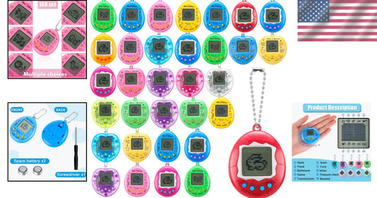 Nostalgic 90s Digital Pet Toy Set - 36 Keychain Games for Kids & Adults