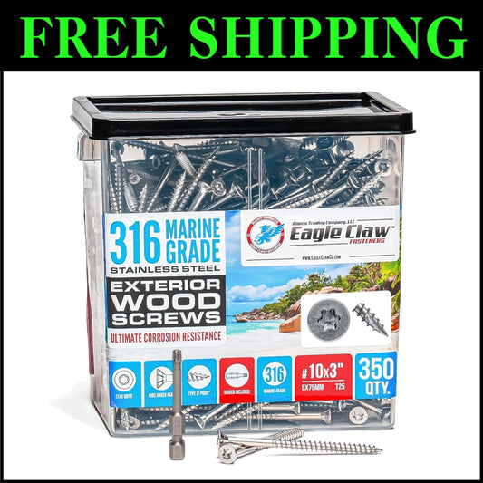 316 Marine Grade Stainless Steel Wood Screws - 350 Pack for Coastal Projects