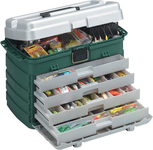 Versatile 4-Drawer Fishing Tackle Box with Removable Bait Racks and Tool Storage