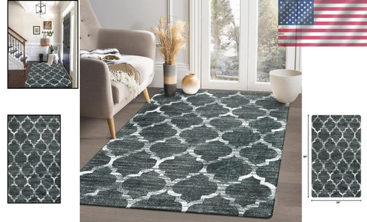 3x5 Moroccan Trellis Rug - Stylish Dark Grey Non-Slip for Living Room & Kitchen