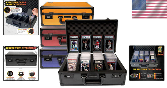 PSA Graded Card Storage Box - 4 Row Aluminum Case for 160+ Cards - Black