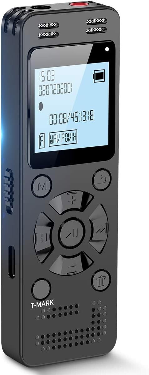 Rechargeable 128GB Voice Recorder with Password Protection & USB Transfer