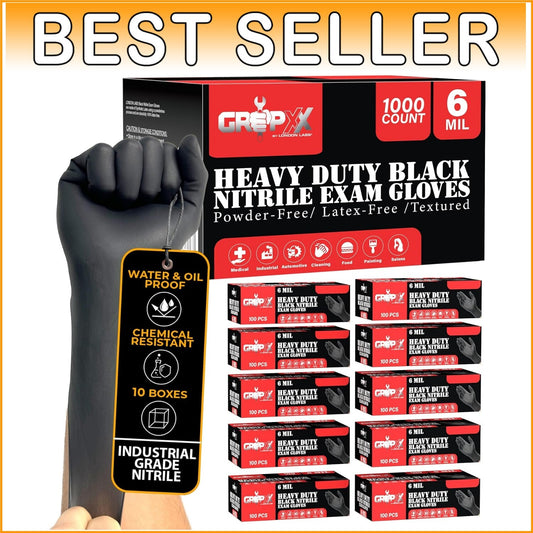 6 Mil Thick Black Nitrile Gloves for Automotive, Food, and General Use - 1000 CT