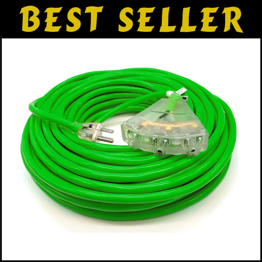 100 ft Heavy Duty 14 Gauge Outdoor Extension Cord with 3 Outlets - Lighted SJTW