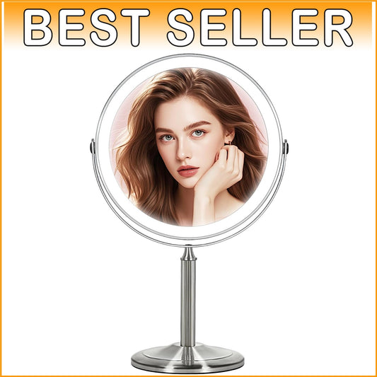 Lighted 9" Travel Makeup Mirror with 15X Magnification - Elegant Pearl Nickel